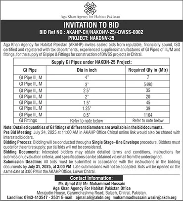 Aga Khan Agency for Habitat Pakistan Tender Notice